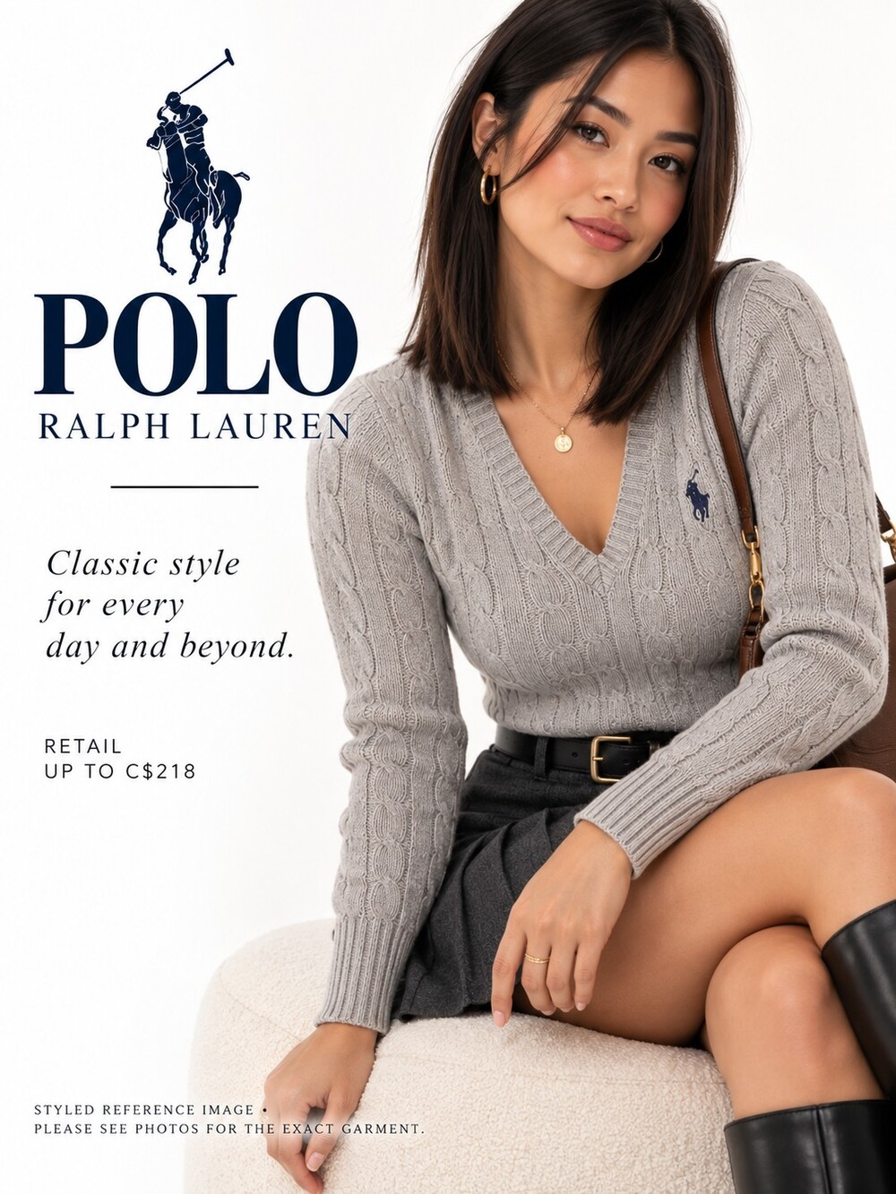 Polo Ralph Lauren Cable-Knit Cotton V-Neck Sweater Gray XS NWOT New